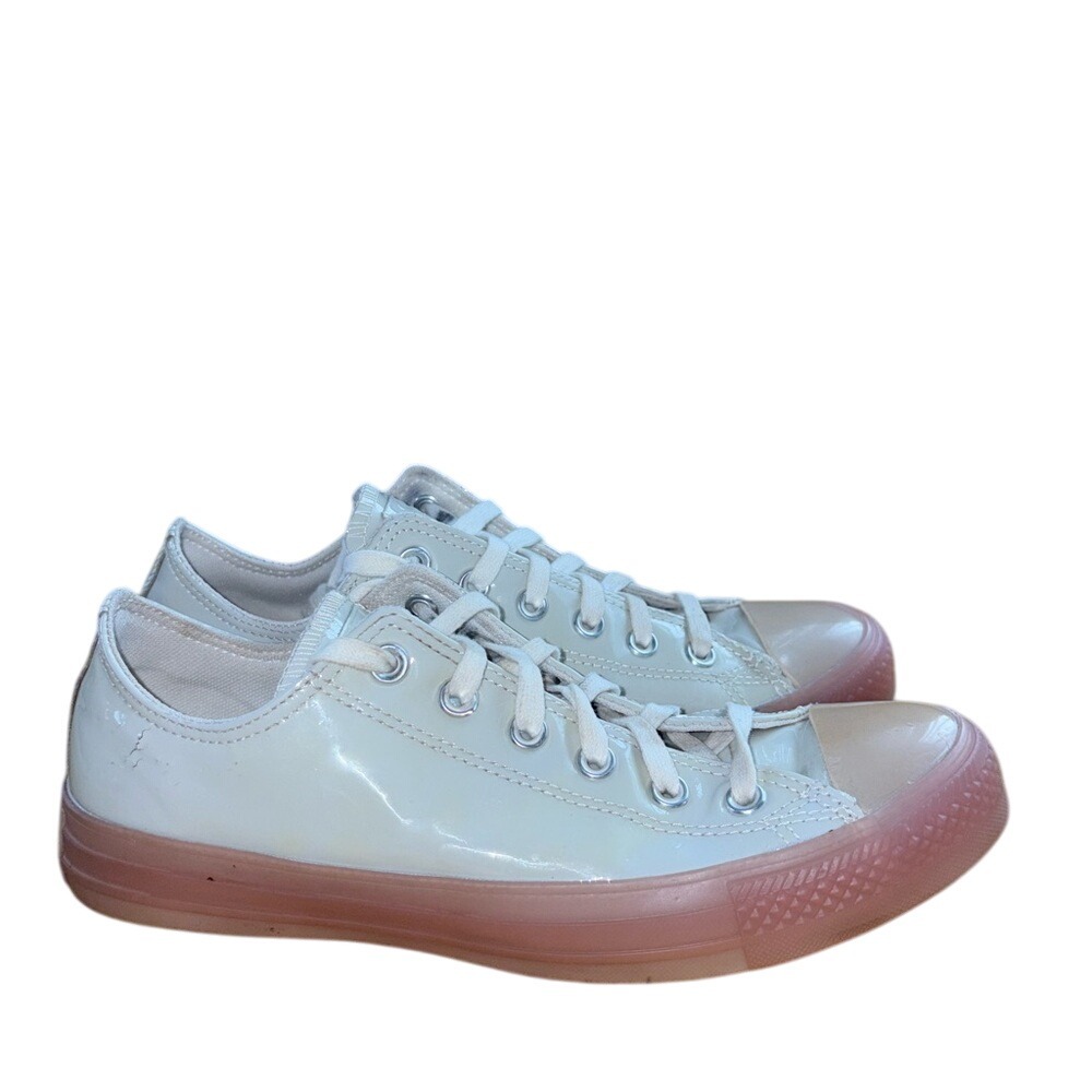 Converse Women's Low Top Sneakers in White with Pink Accent - Picture 3 of 4